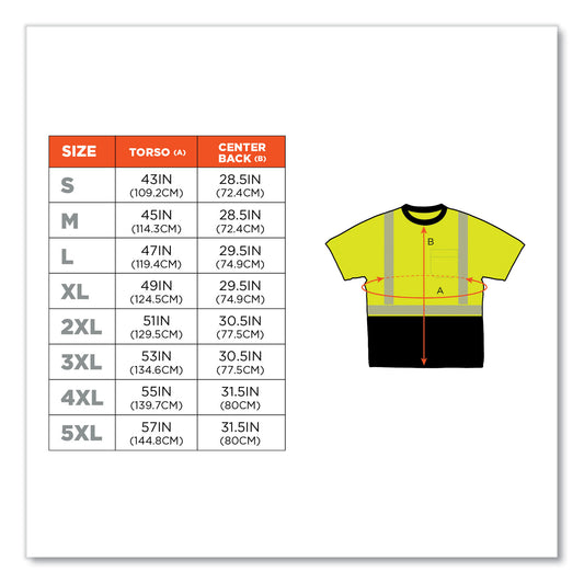 GloWear 8280BK Class 2 Performance T-Shirt with Black Bottom,  Large, Lime