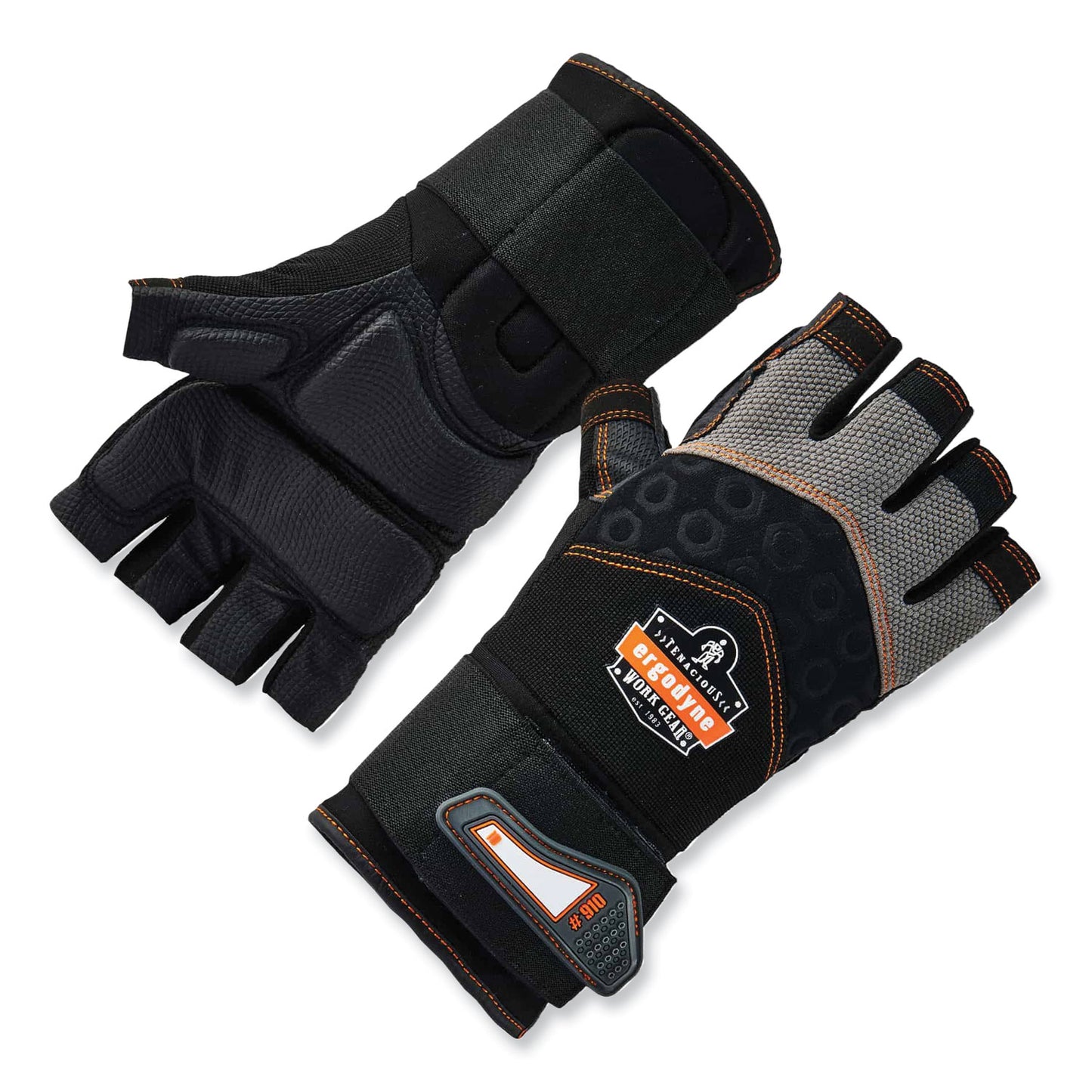ProFlex 910 Half-Finger Impact Gloves + Wrist Support, EN388: 1121X, 12.75" Long, X-Large, Black, Pair