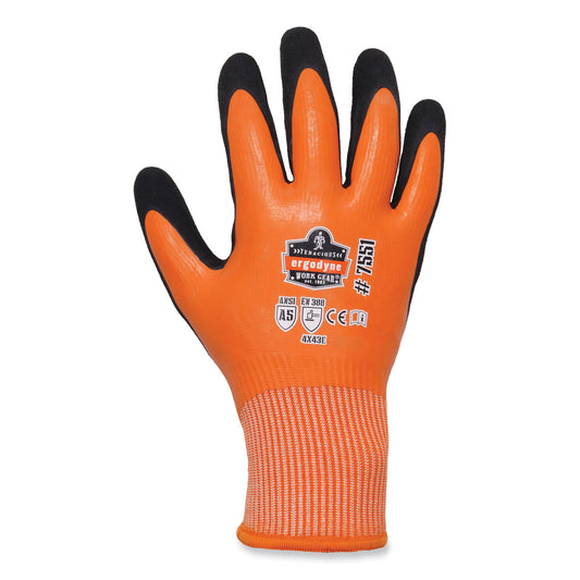 ProFlex 7551-CASE ANSI A5 Coated Waterproof CR Gloves, EN388: 4X43E, 10" Long, Small, Orange, 144 Pairs/Carton