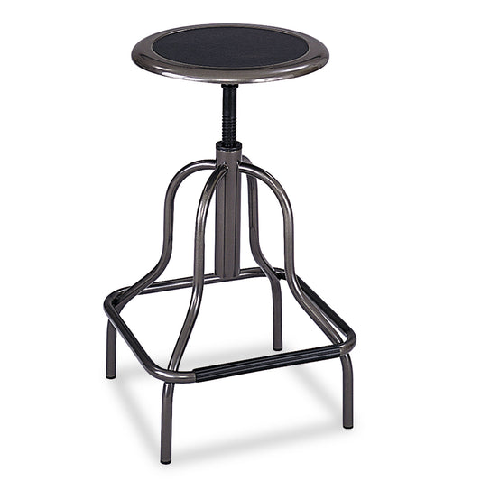 Diesel Industrial Stool, Backless, Supports Up to 250 lb, 22" to 27" Seat Height, Black Seat, Pewter Base
