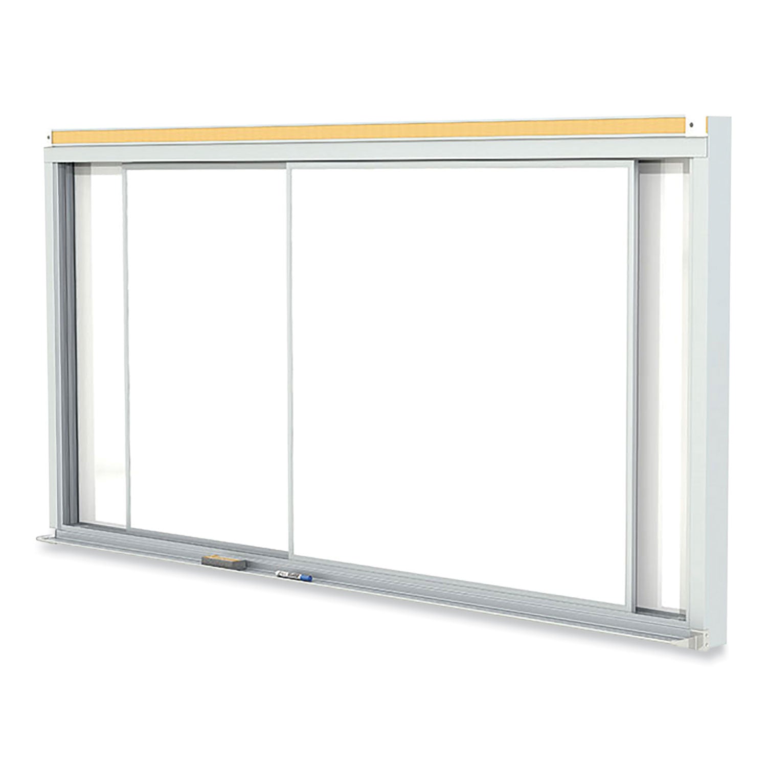 Horizontal Sliding Porcelain Magnetic Whiteboard, 120" x 48", White Surface, Satin Aluminum Frame