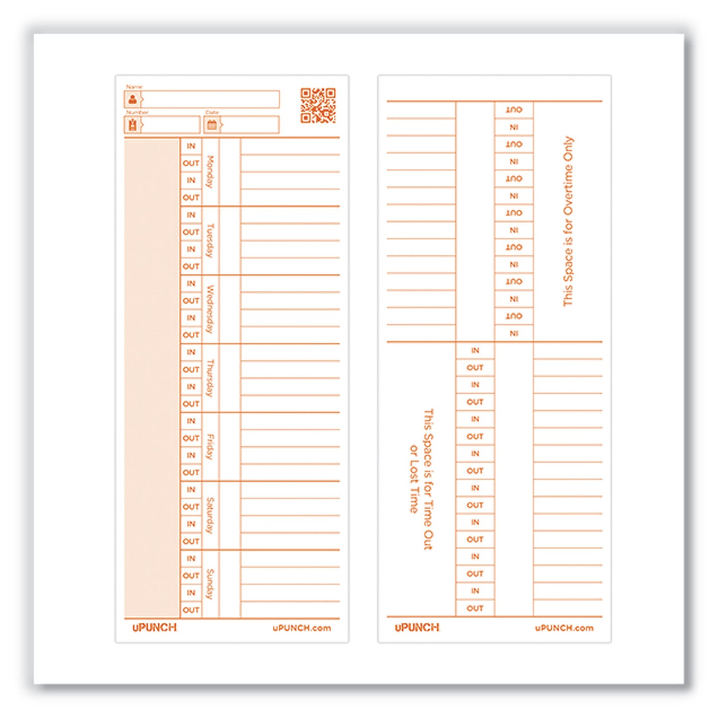 Time Clock Cards for PK1100 Time Clock, Two Sides, 3.38 x 8.25, 100/Pack