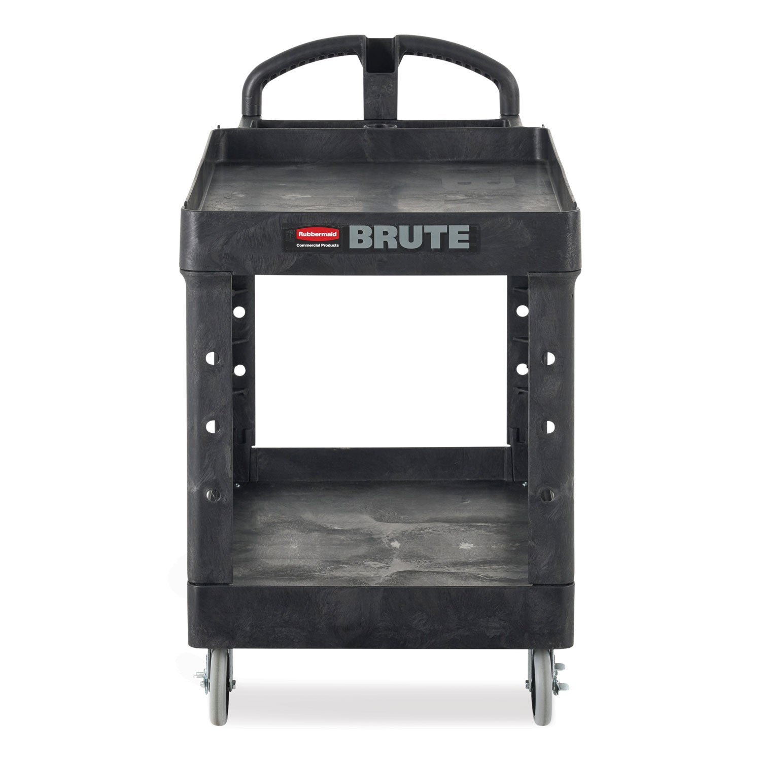 BRUTE Heavy-Duty Utility Cart with Lipped Shelves, Plastic, 2 Shelves, 500 lb Capacity, 25.9" x 45.2" x 32.2",  Black