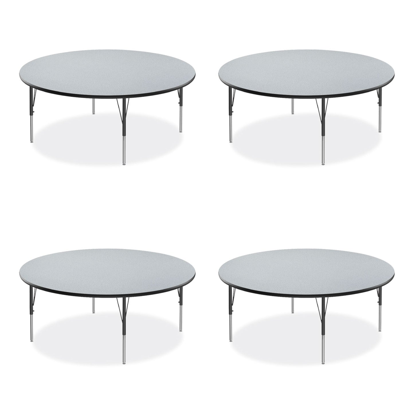 Height Adjustable Activity Table, Round, 60" x 19" to 29", Gray Granite Top, Black Legs, 4/Pallet