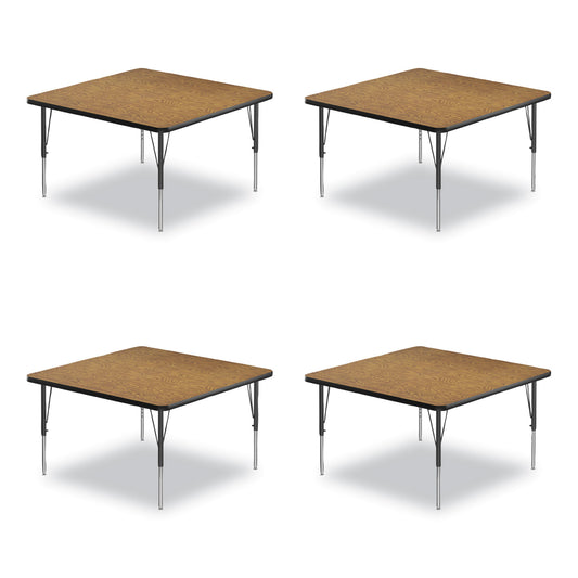 Adjustable Activity Tables, Square, 48" x 48" x 19" to 29", Medium Oak Top, Black Legs, 4/Pallet
