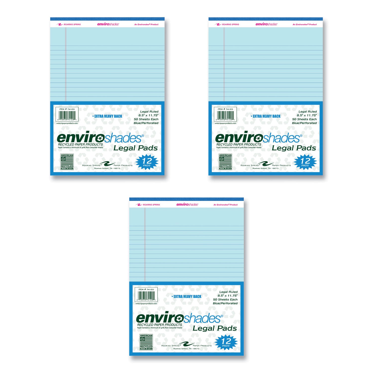 EnviroShades Legal Notepads, Wide/Legal Rule, (50) Blue 8.5 x 11 Sheets, 36/Carton