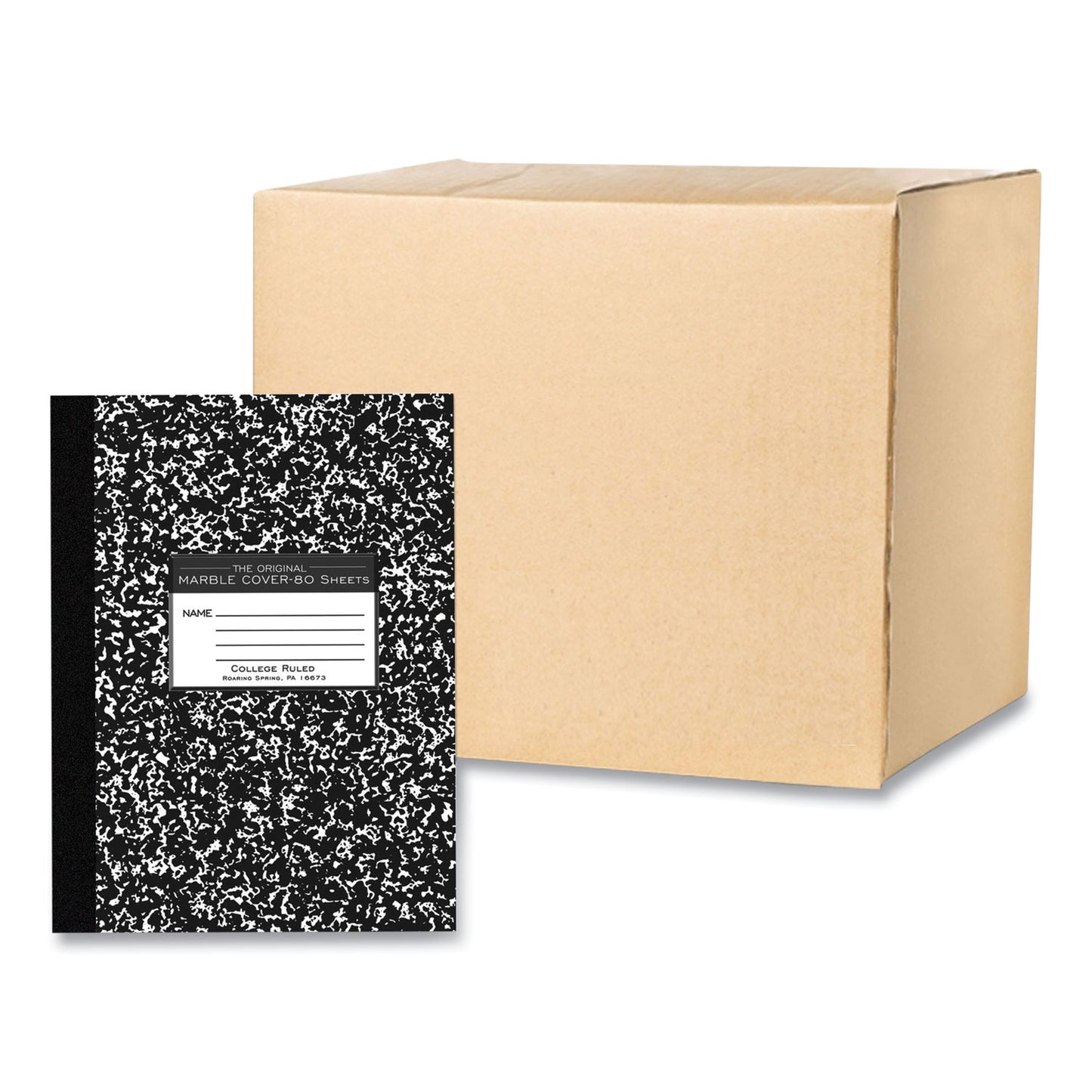 Flexible Cover Marble Composition Notebook, Medium/College Rule, Black Marble Cover, (80) 10.25 x 7.88 Sheets, 48/Carton