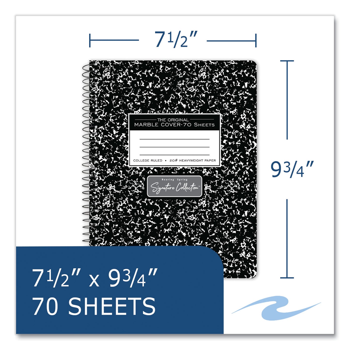 Spring Signature Composition Notebook, Medium/College Rule, Black Marble Cover, (70) 9.75 x 7.5 Sheets, 24/Carton
