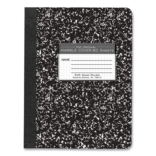 Hardcover Marble Composition Book, Quadrille Rule (5 sq/in), Black Marble Cover, (80) 9.75 x 7.5 Sheets, 48/Carton