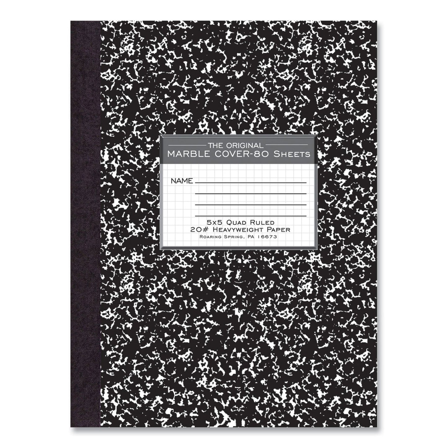 Hardcover Marble Composition Book, Quadrille Rule (5 sq/in), Black Marble Cover, (80) 10.25 x 7.88 Sheets, 24/Carton