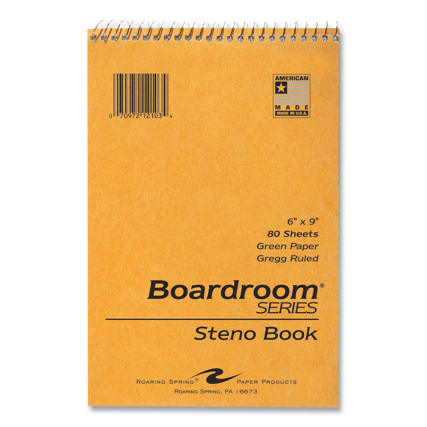 Steno Pad, Brown Cover, Gregg Rule, (80) Green 6 x 9 Sheets, 72/Carton
