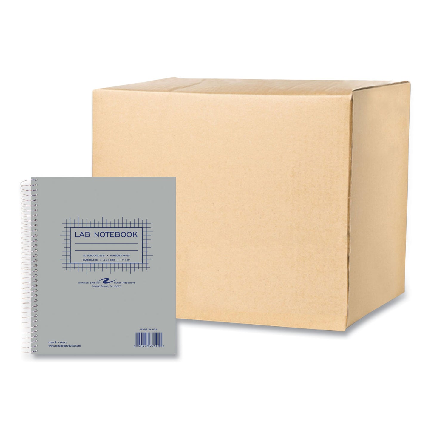 Lab and Science Two-Part Carbonless Notebook, Quadrille Rule (4 sq/in), Gray Cover, (50) 11 x 9 Sheets, 12/Carton