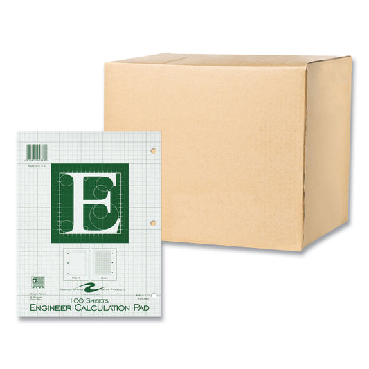 Engineer Pad, Data Format (0.5" Margin) and Quadrille Rule (5 sq/in, 1 sq/in), (100) Light Green 8.5 x 11 Sheets, 24/Carton