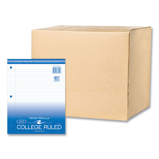 Loose Leaf Paper, 8.5 x 11, 3-Hole Punched, College Rule, White, 200 Sheets/Pack, 12 Packs/Carton