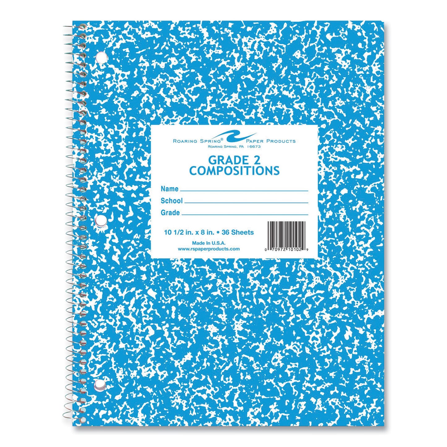 Wirebound Grade School Composition Notebook, Grade 2 Manuscript Format, Blue Marble Cover, (36) 10.5 x 8 Sheets, 48/Carton