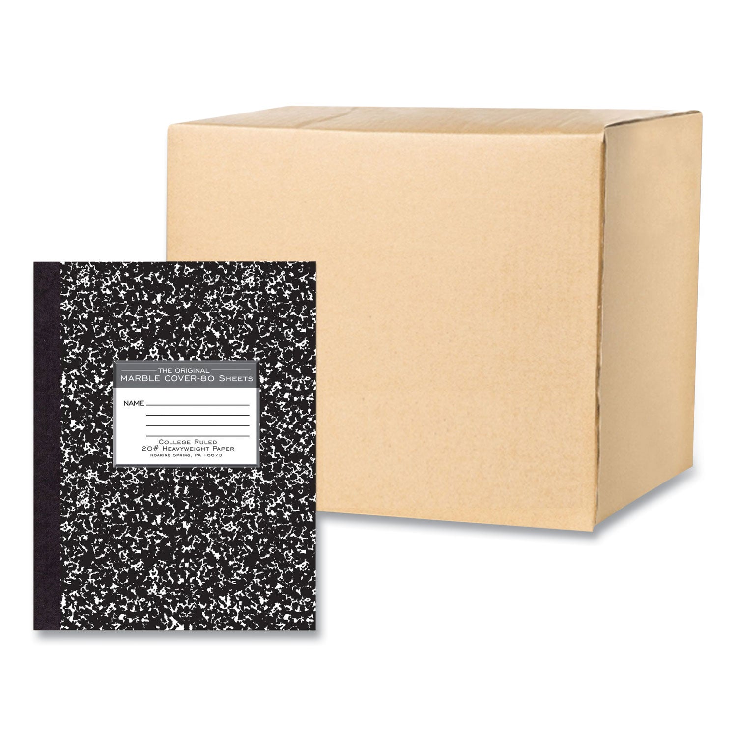 Hardcover Marble Composition Book, Medium/College Rule, Black Marble Cover, (80) 10.25 x 7.88 Sheets, 24/Carton