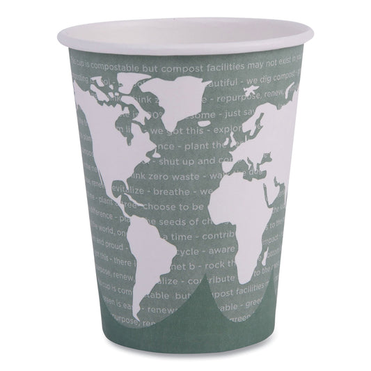 World Art Renewable and Compostable Hot Cups, 12 oz, Paper, Sage, 50/Pack