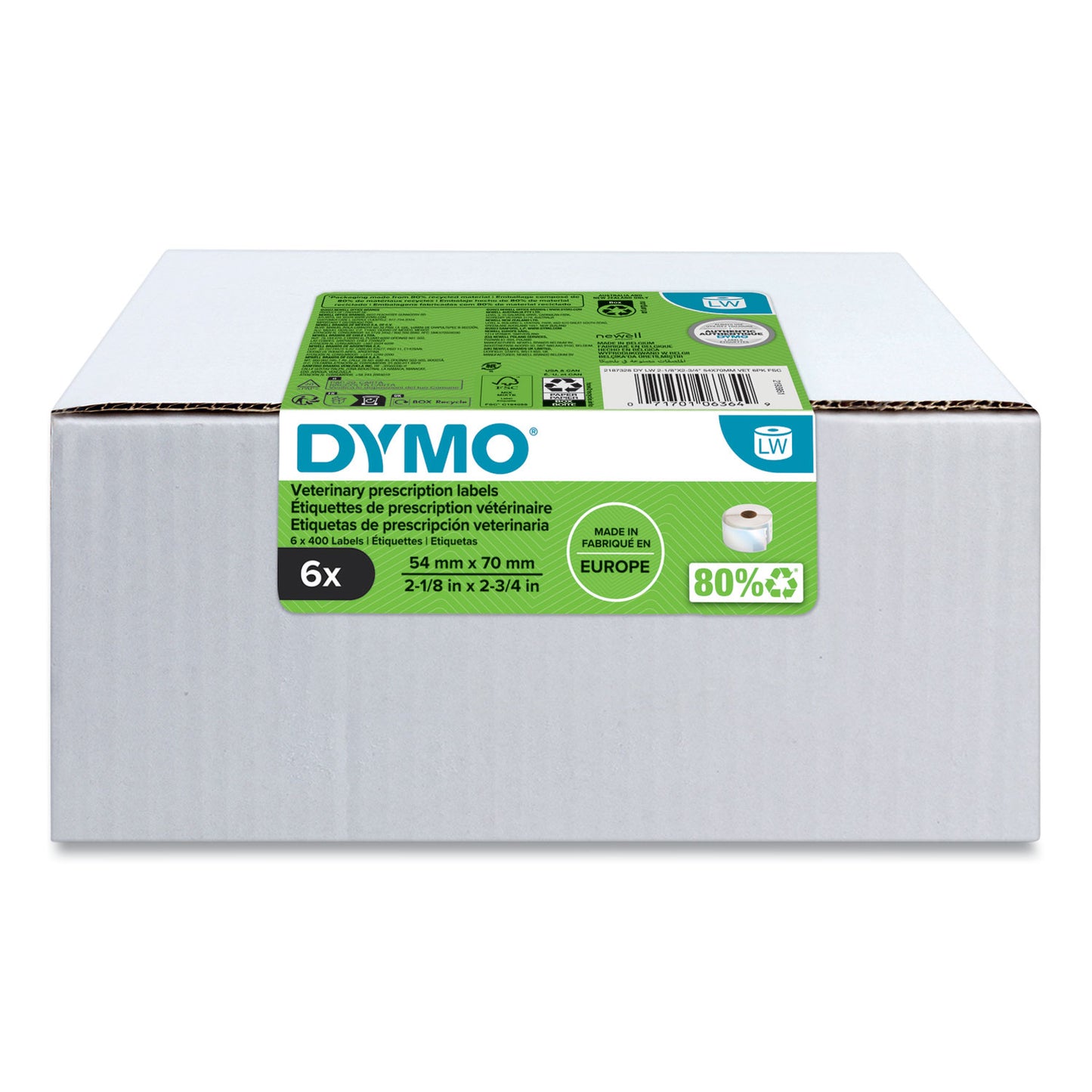 Veterinary Prescription Labels for LabelWriter Label Printers, 2.12 x 2.75, Black/White, 400 Labels/Roll, 6 Rolls/Pack