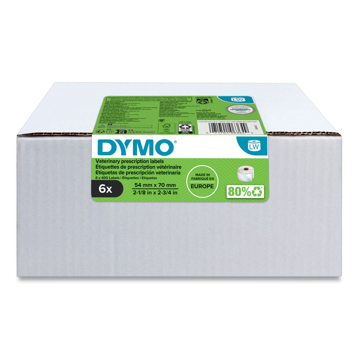 Veterinary Prescription Labels for LabelWriter Label Printers, 2.12 x 2.75, Black/White, 400 Labels/Roll, 6 Rolls/Pack