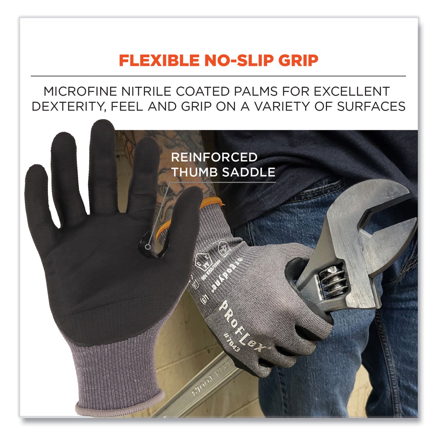 ProFlex 7043 ANSI A4 Nitrile Coated CR Gloves, EN388: 4X42D, 9" Long, Large, Gray, Pair