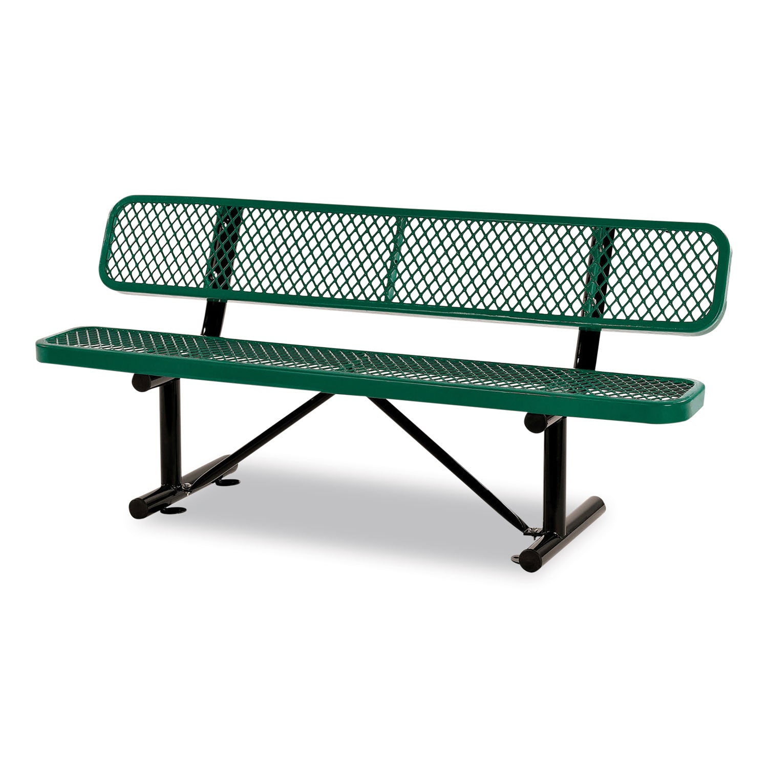 Expanded Steel Bench With Back, 72" x 24" x 33", Green Seat/Back, Black Base