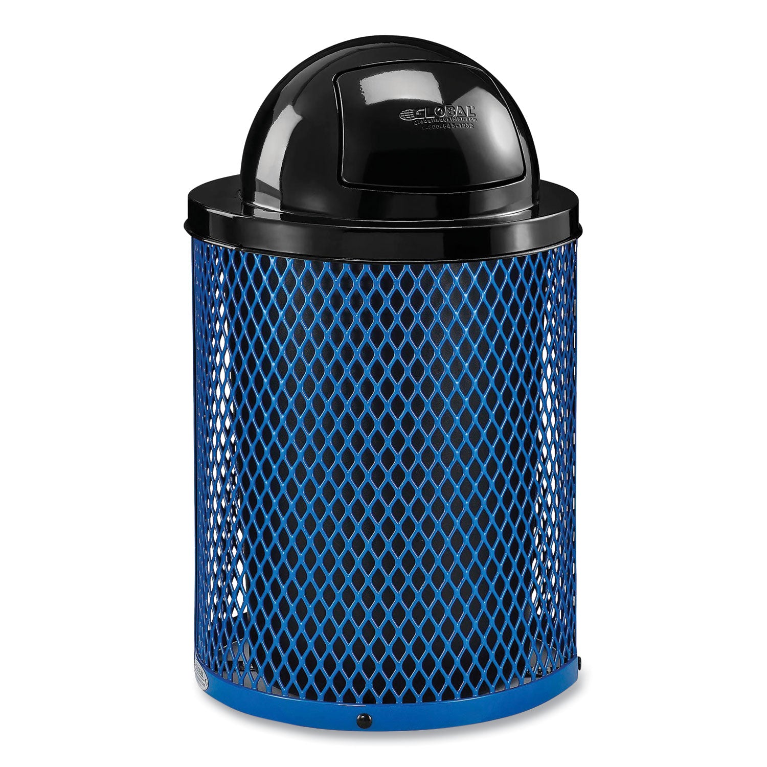 Outdoor Diamond Steel Trash Can, 36 gal, Dome Lid, Blue