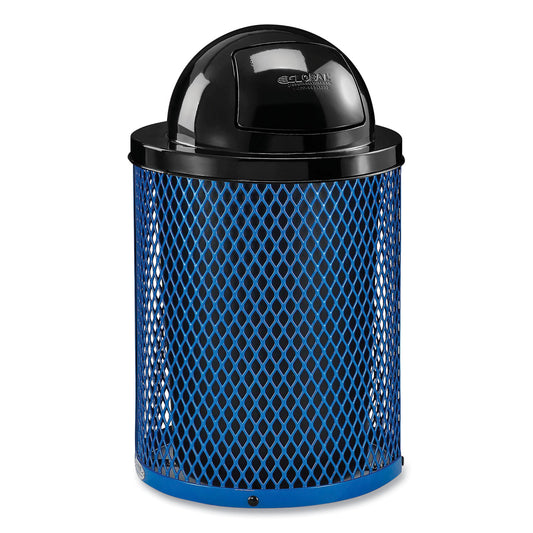 Outdoor Diamond Steel Trash Can, 36 gal, Dome Lid, Blue