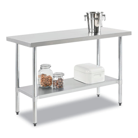 Work Table with Undershelf, Rectangular, 72 x 30 x 35, Silver Top, Silver Base/Legs
