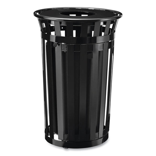 Outdoor Slatted Steel Trash Can, With Access Door, 36 gal, Steel Black
