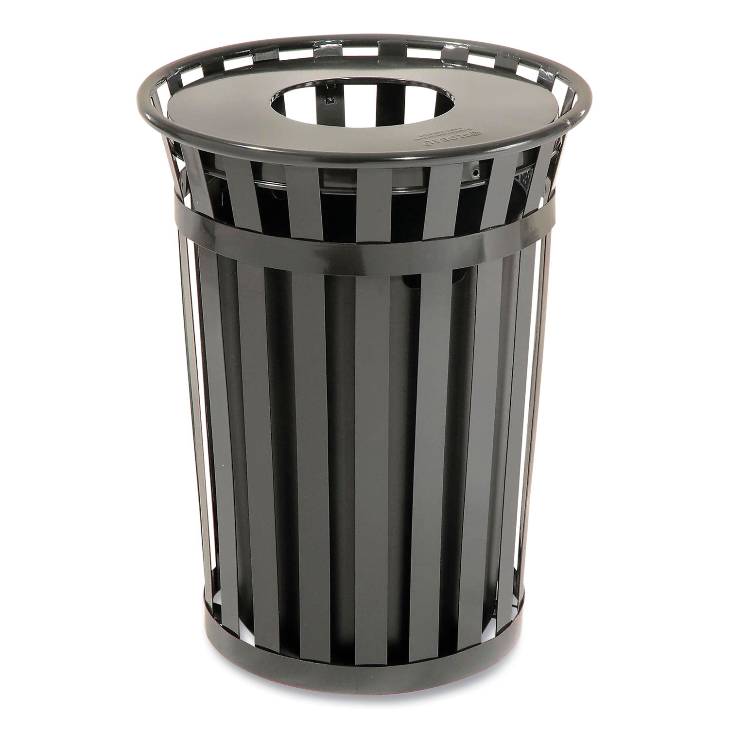 Outdoor Slatted Steel Trash Can, 36 gal, Black