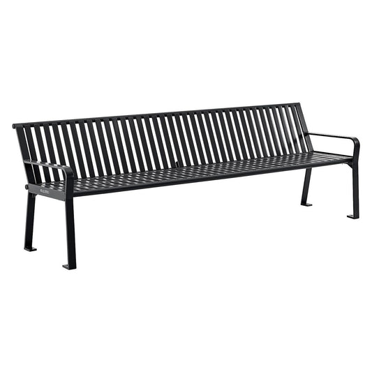 Steel Slat Benches with Back, 96" x 26" x 31", Black Seat/Back, Black Base
